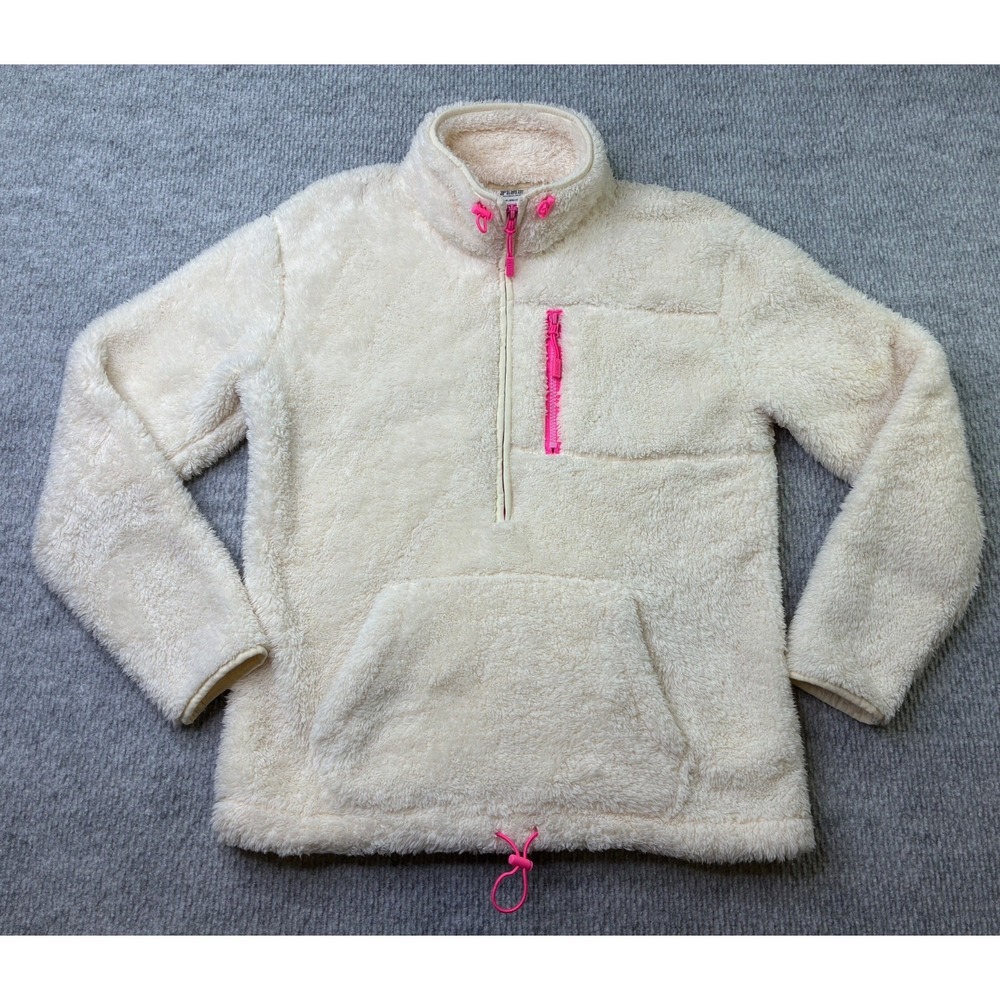 Victoria's Secret PINK Womens XS Cream Sherpa Quarter Zip Pullover Pink Zip